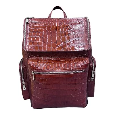 Genuine Crocodile Alligator Reddish Brown Travel Backpack Casual Carry Backpack • $970