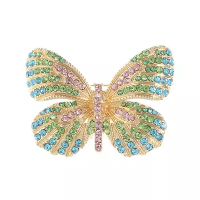 Monet Pastel Crystals In Goldtone Metal Butterfly Brooch NEW IN GIFT BOX • $17