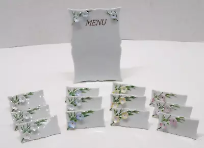 Vintage Set Of 12 La Fleur Ceramic Flower Place Card Holders And Menu Board • $29.99