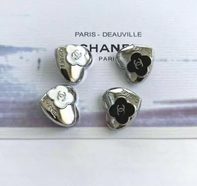 Vintage Chanel Buttons 4Pcs Heart Black X Silver White X Silver CC Logo 2cm • $57