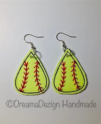 Embroidered Women Sport Softball Leather Teardrop Earrings Dangle Hook Girl Gift • $9.99