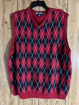 Chaps Sweater Vest Mens XLarge Red Argyle Sleeveless Golf 100% Cotton • $11.99