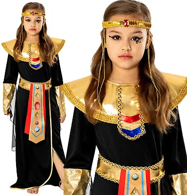 Girls Kids Egyptian Pharaoh Cleopatra Egypt Queen Fancy Dress Costume Outfit 3-8 • £17.88