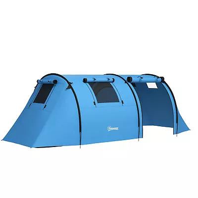 Outsunny 2 Room Camping Family Tent For 3-4 Man 3000mm Waterproof Sky Blue • £89.99