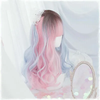 Sweet Lolita Wig Blue Pink Gradient Harajuku Women Cute Party Wigs Anime Co D1 • £34.14