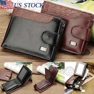 Men's Leather Wallet Bifold Card Holder With Flap Coin Pocket Convenient Purse • $7.99