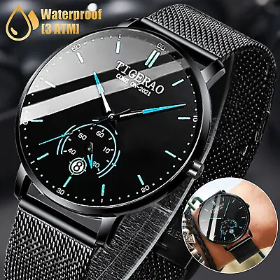 Waterproof Men's Watch Stainless Steel Quartz Ultra Thin Classic Business Wrist • $11.98