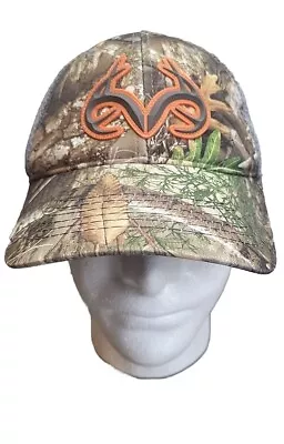 Realtree Camo With Gray Mesh Ball Cap Hat Orange Brown Logo Hook Loop Strapback  • £15.41