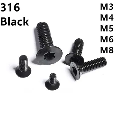 Black 316 Stainless Steel Torx Socket Countersunk Head Screws M3 M4 M5 M6 M8 • $79.16