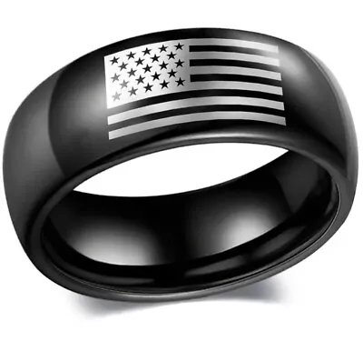 🔥 Stainless Steel Ring Black 8MM Polished American Flag Men Jewelry Size 11 • $15.99