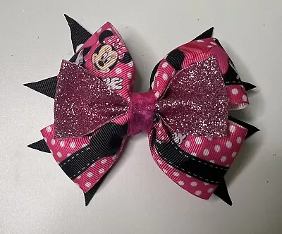 Minnie Mouse Pink Girl’s Botique Handmade Hair Bow Alligator Clip 5 Inches NEW • $8