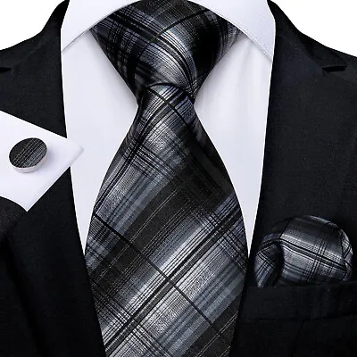 DiBanGu Purple Striped Mens Silk Ties Necktie Cufflinks Hanky Set Wedding Party • $10.49