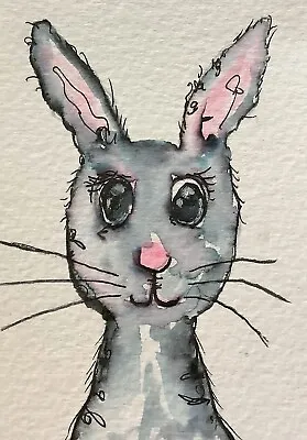 ACEO ATC Artist Trading Card  Bunny Rabbit Original Painting By Kenna • $12.50