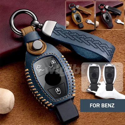 For Mercedes-Benz C E S GLA Class Retro Leather Smart Remote Key Fob Case Cover • $35