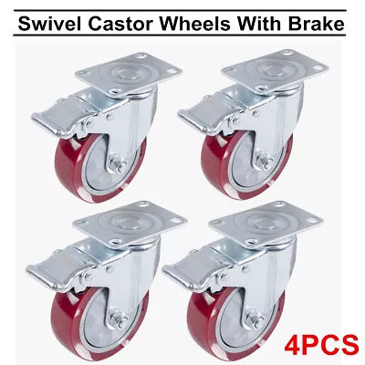 £19.99 • Buy 4 X Heavy Duty 100mm 125mm Rubber Swivel Castor Wheels Furniture Trolley Caster