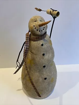 Vtg 12” David Harden Folk Art Snowman Figure Candle & Scarf Xmas Primitive • $100