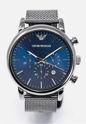 New Genuine Emporio Armani Luigi Ar1979 Mesh Strap & Blue Grey Tone Mens Watch • £83.69