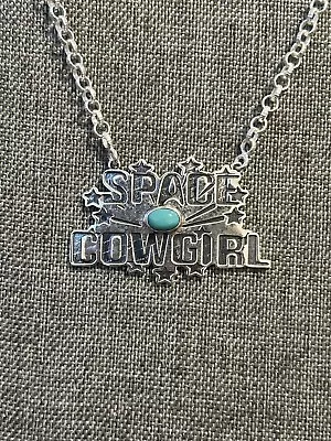 STERLING SILVER NATIVE AMERICAN SW SPACE COWGIRL TURQUOISE BAR NECKLACE .925 Adj • £139.81