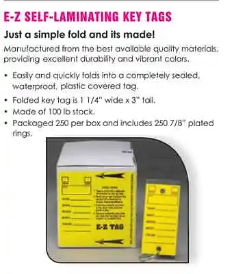 Car Dealer Key Tags Yellow Self Laminating (versa Tag Style From E-Z Line) • $29.95