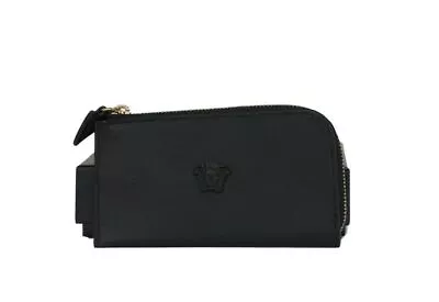 Versace Smooth Leather Matte Medusa Head Organizer Zip Card Case Wallet Black • $395.36