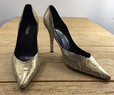 Colin Stuart Womens Leather Shoes Pumps Size 10 Gold Pointed Toe Heels Dressy • $24.04