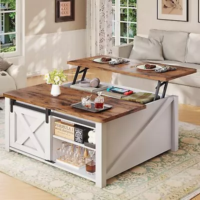 33.5  Lift Top Square Coffee Table With Storage Door For Living Room Farmhouse • $158.99