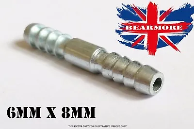 Steel Connector Reducer Barbed Joiner Hose Pipe Water Air Fuel Gas 6mm X 8mm • £5.93