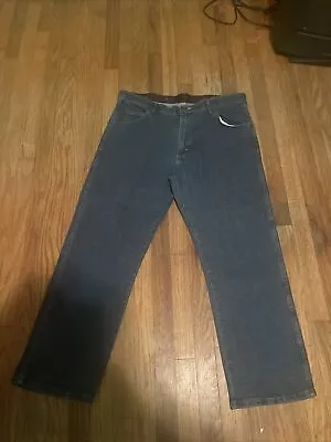 Mens 38x29 Wrangler Regular Fit Flex Waist Dark Blue Jeans • $17.99