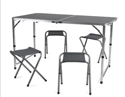 £29.99 • Buy Aluminium Portable Camping Table & 4 Stools 1.2m Lightweight Compact Foldable