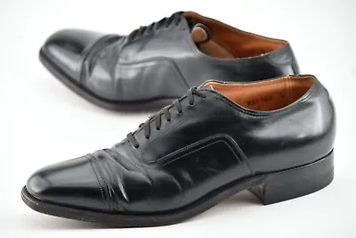 RARE LATE 1930s VINTAGE | FLORSHEIM 7D THE BROOKFIELD BLACK CAP TOE Oxford Shoes • $274