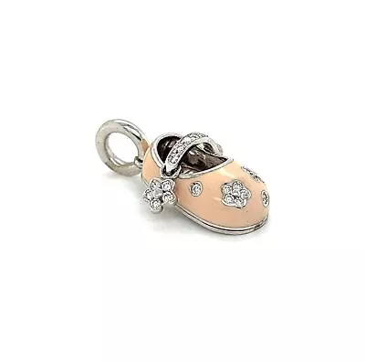 Aaron Basha Diamond Pink Enamel 18k White Gold Shoe Charm Pendant • $2250