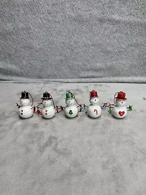 Set Of 5 Mini Snowman Christmas Ornaments Miniature Tie-ons • $14.98