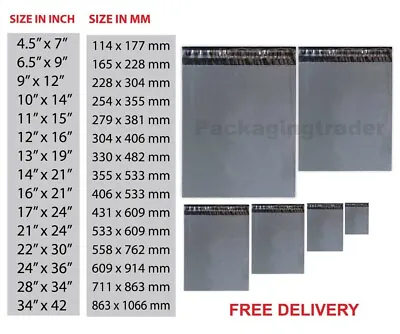 Strong Grey Mailing Bags Post Mail Postal Poly Postage Self Seal All 17Sizes NEW • £12.78