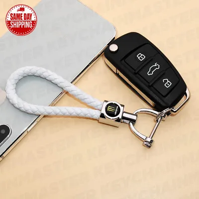 White Weave Calf Leather Monster Logo Car Home Key Chain Ring Gift Decoration • $12.99