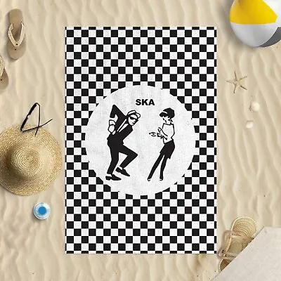 58x39  Black & White Chequered Ska Microfibre Beach Towel Summer Holiday Gift • £21.99