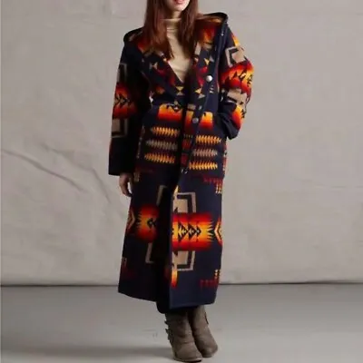 Lightweight Aztec Native American Southwest Chimayo Fleece Long Trench Jacket  • $65