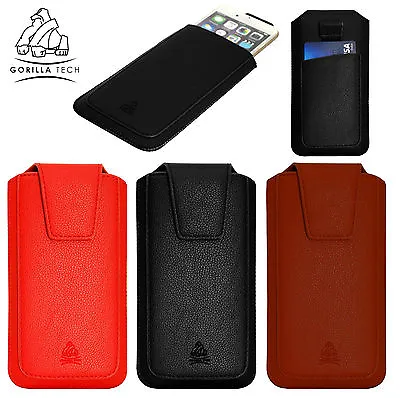Flip Leather Pull Up Tab Strap Case Cover Genuine GorillaTech For Mobile Phones • £4.95