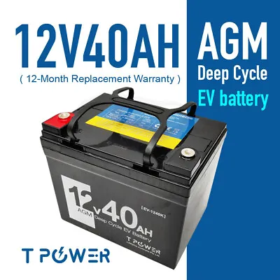 Tpower 12V40AH AGM Deep Cycle EV Rechargeable Battery Same Size As 12v 35ah • $148.99