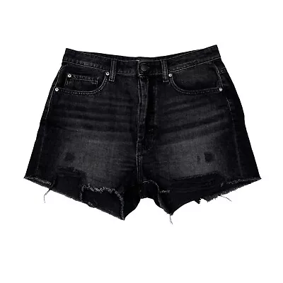 Zara Black Wash High Rise Frayed Distressed Ripped Denim Shorts Size 10 • $27.99