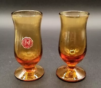 Vintage Set Of 2 Cordial Shot Amber Glasses Made In Italy • $14