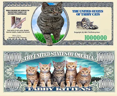 Tabby Cat And Kittens Million Dollar Bill Funny Money Novelty Note + FREE SLEEVE • $1.69