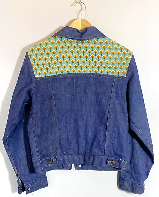 Vintage 70s Needlepoint Embroidery Denim Jacket 34 Screen Door Threads Stowe VT • $89