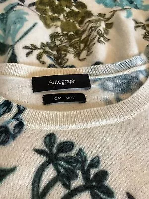 M&S Autograph Cashmere Jumper.cream/turquoise/khaki Botanical Pattern.tiny Fault • £16