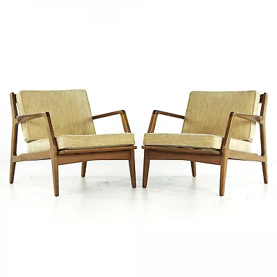 Lawrence Peabody Mid Century Walnut Lounge Chairs - Pair • $3847