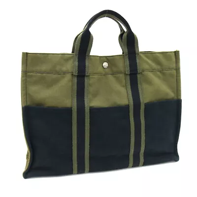 Hermes Handbag Fool Toe Tote MM Olive Navy Cotton Canvas Used Men's Women's • $165.97