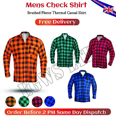 Mens Check Shirt Long Sleeve Flannel Work Casual Button Shirt M-L-XL 100% Cotton • £9.99