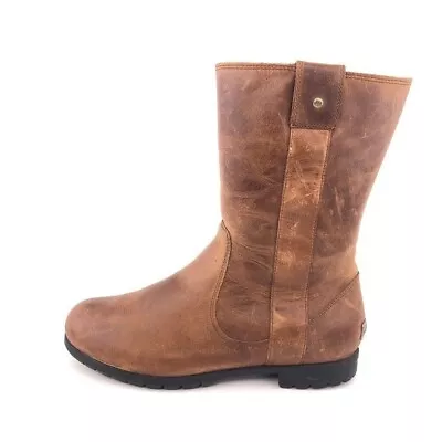 UGG Burroughs Chestnut Brown Leather Zip Winter Boots Womens Size 8.5 EUR 39.5 • $75