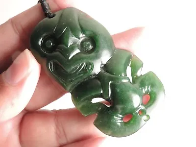 Master CarverDes Nephrite Maori Greenstone Pounamu SMALL DARK KAHURANGI Hei Tiki • $599