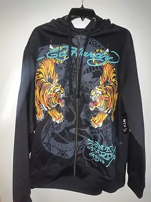 Ed Hardy Crawling Tigers Mens Size L Zip Up Hoodie Color: Black (EHM1301-44) • $49.99
