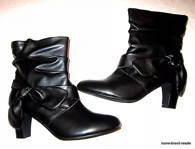 Saints & Sailors NEW Womens 11 Black Heeled Boots Slouch Ankle Ties HOT TOPIC • $35